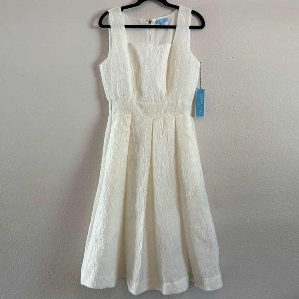 Draper James Womens Dress White Empire Embossed Bride Wedding Graduation